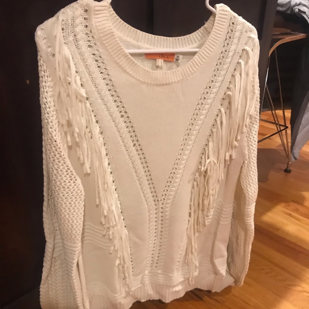 Fun fringe cream color sweater - worn once